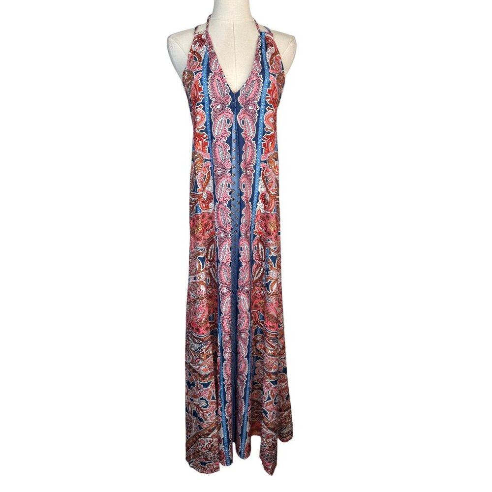 NEW Bohemian Paisley Halter Maxi Dress Open Back & Adjustable Ties